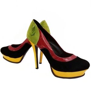 SHIEKH Platform Heels Colorblocked Vegan Leather